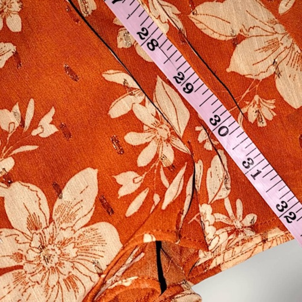 Lulus Small Burnt Orange Floral Mini Dress Long Sleeve Deep V Boho Flowery Beads - Picture 14 of 16